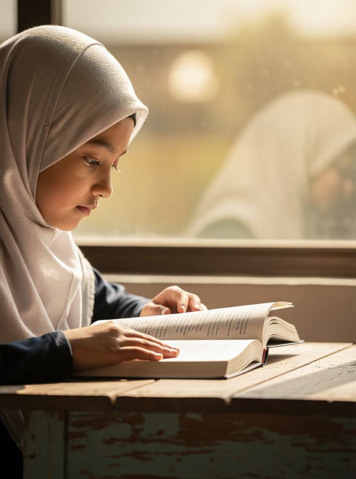 Young Muslim woman studying