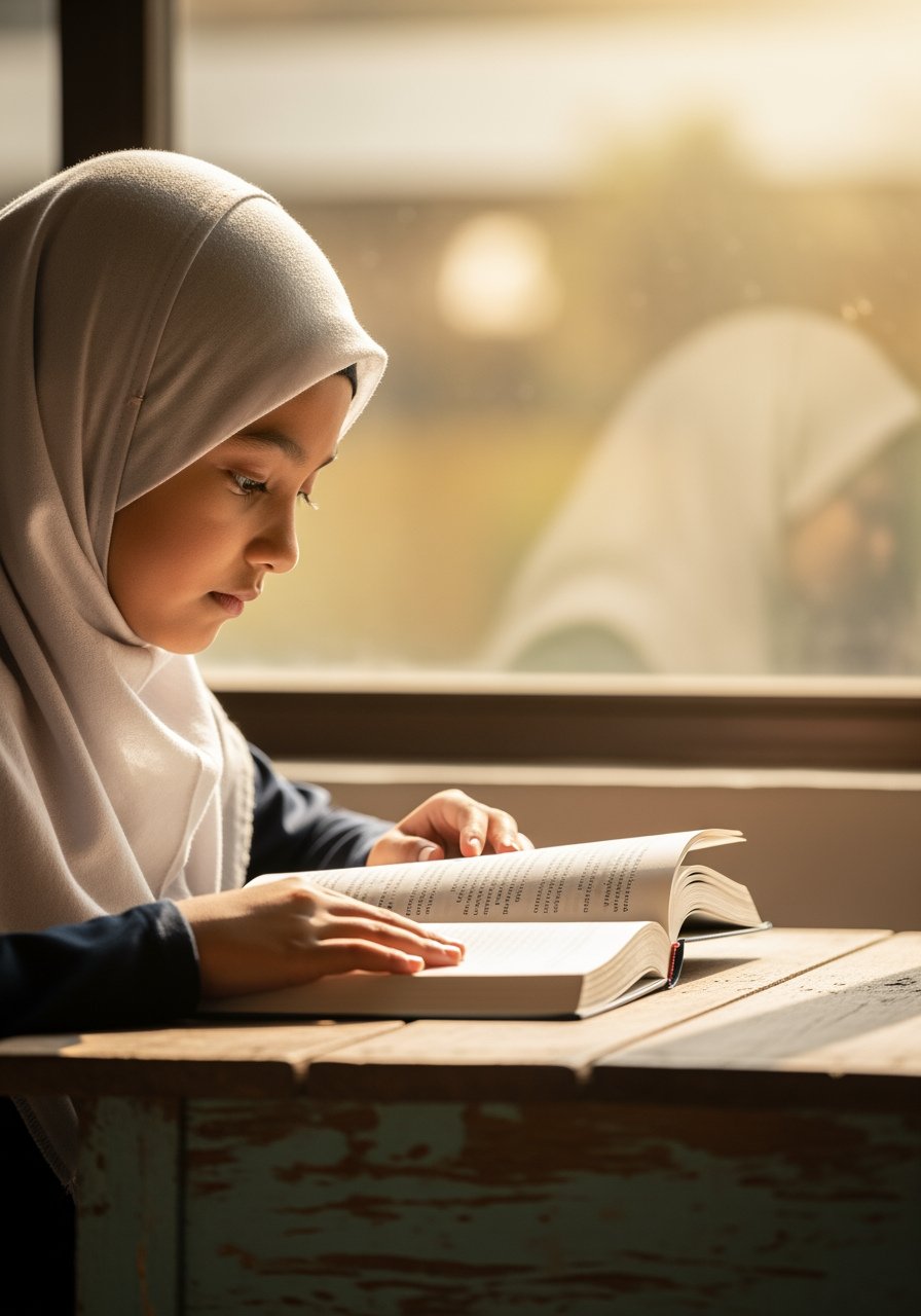 Young Muslim girl studying